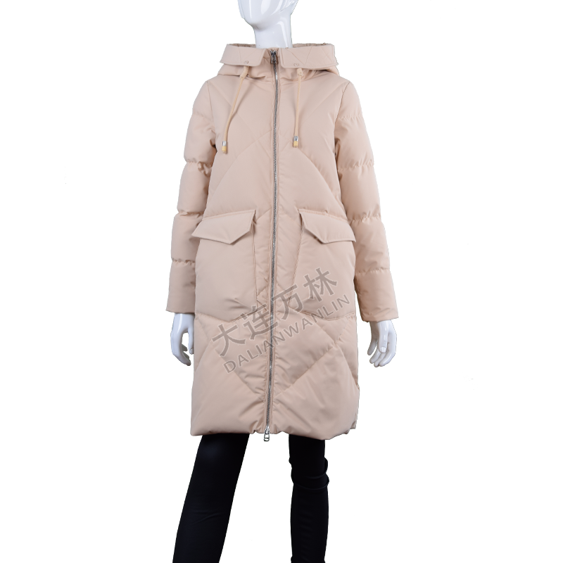 女士連帽拉鏈中長(zhǎng)款羽絨服